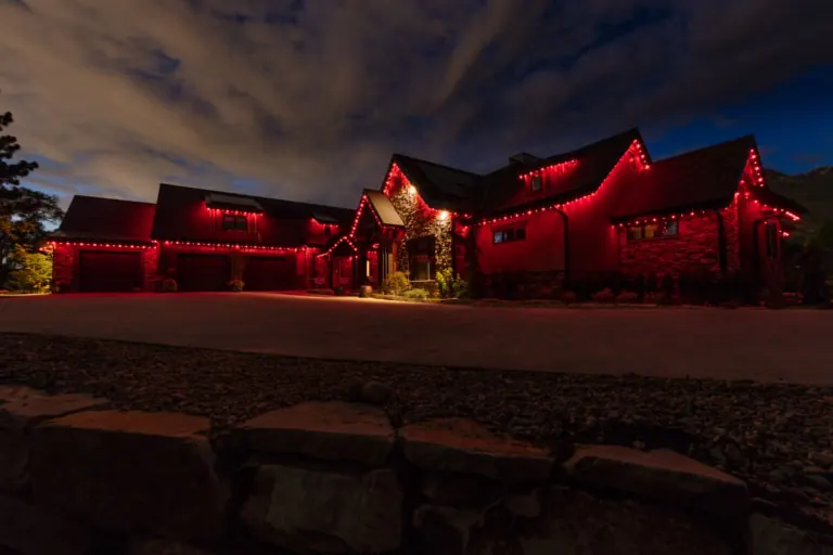 House with permanent lights: Canada Day red