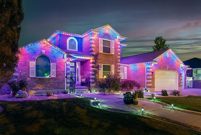 House with permanent lights: Valentine's pink
